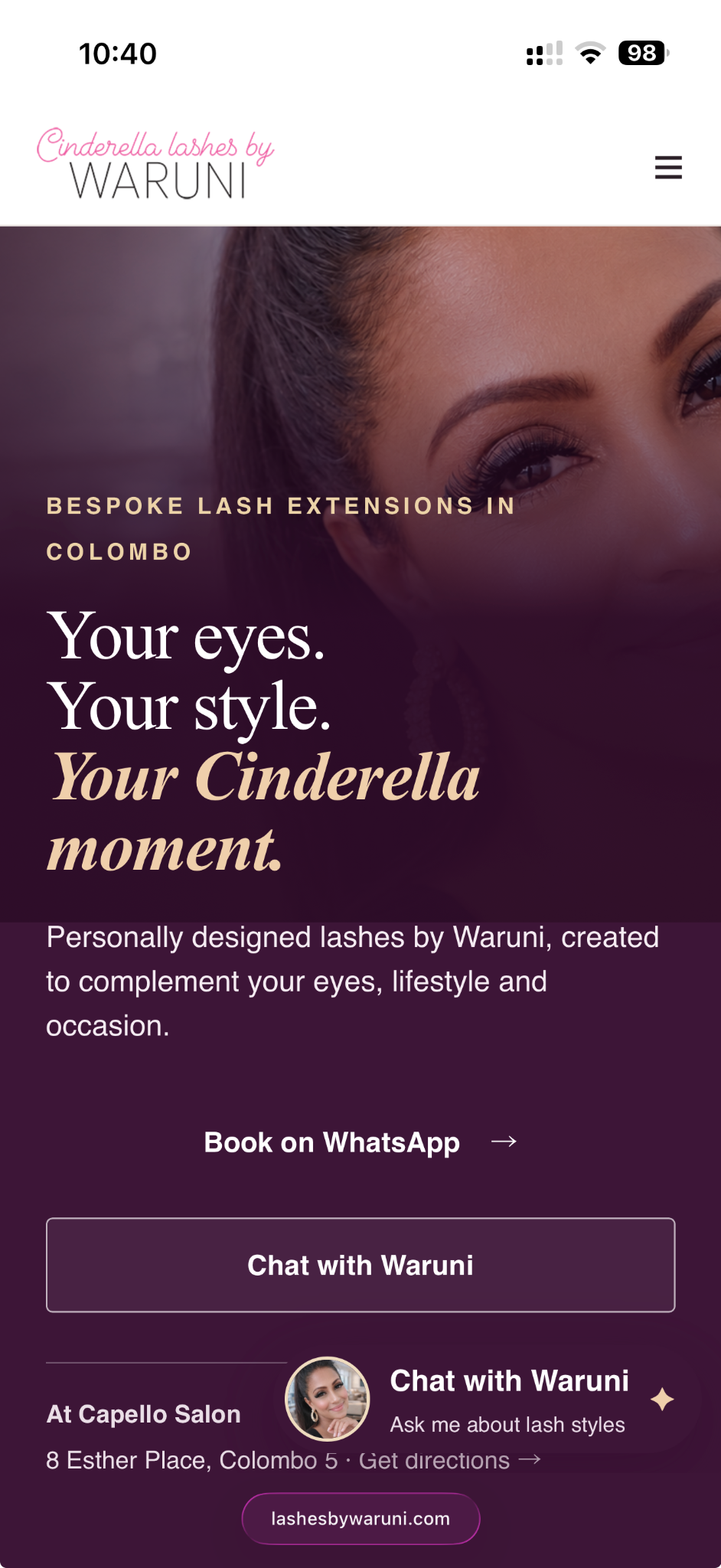 Cinderella Lashes mobile website